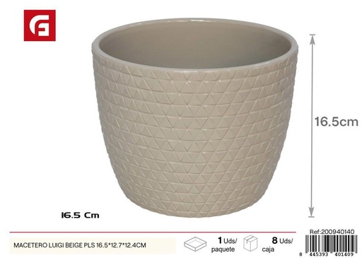[200940140] Macetero Luigi beige PLS 16.5x12.7x12.4 cm - Macetas decorativas