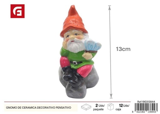[190313844] Gnomo de cerámica decorativo pensativo - Accesorios de jardín y decoración