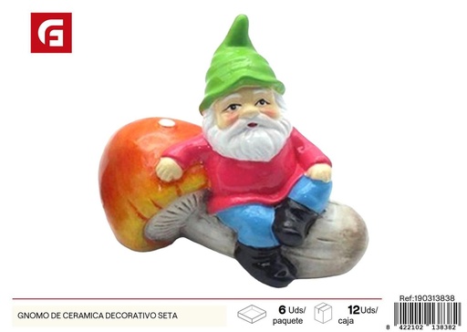 [190313838] Gnomo de cerámica decorativo en forma de seta - Adornos para jardín