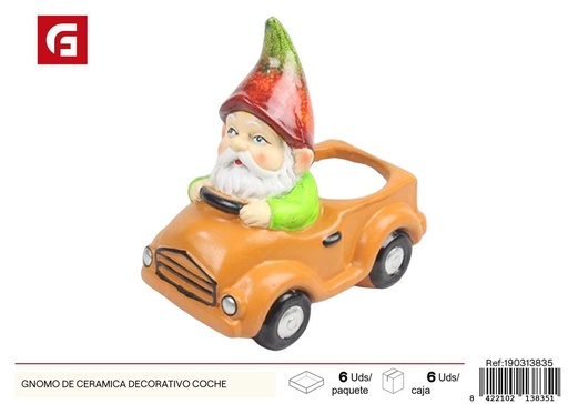 [190313835] Gnomo de cerámica decorativo en forma de coche - Adornos para jardín