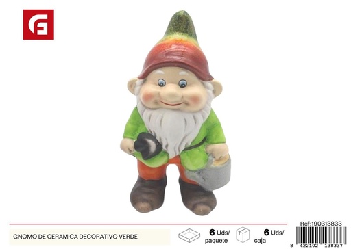[190313833] Gnomo de cerámica decorativo verde - Decoración de jardín
