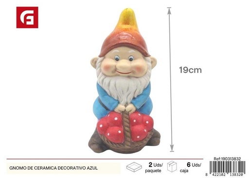 [190313832] Gnomo de cerámica decorativo azul - Accesorios de jardín y decoración
