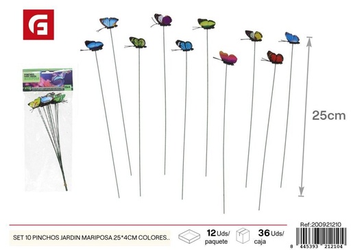 [200921210] Set de 10 pinchos jardín mariposa 25x4 cm colores surt. - Decoraciones para jardín