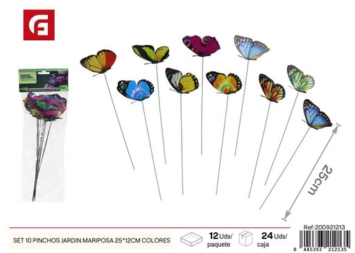 [200921213] Set de 10 pinchos jardín mariposa 25x12 cm colores - Decoraciones para jardín