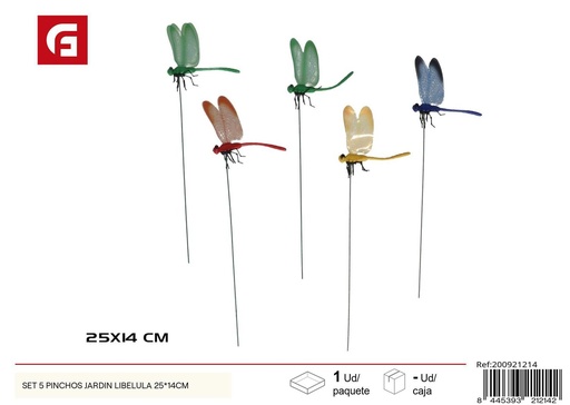 [200921214] Set de 5 pinchos jardín libélula 25x14 cm - Adornos de jardín