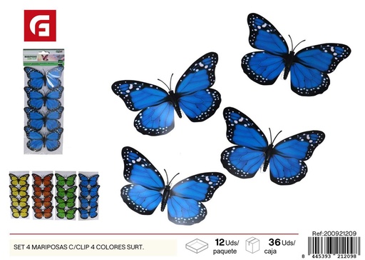 [200921209] Set de 4 mariposas con clip 4 colores surt. - Ornamentación para jardín
