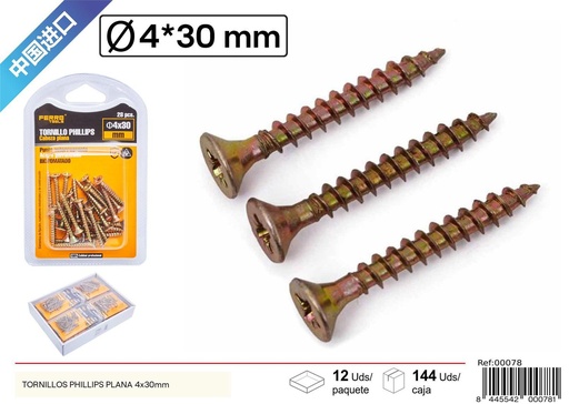 [00078] Tornillos Phillips plana 4*30 mm - Accesorios de ferretería