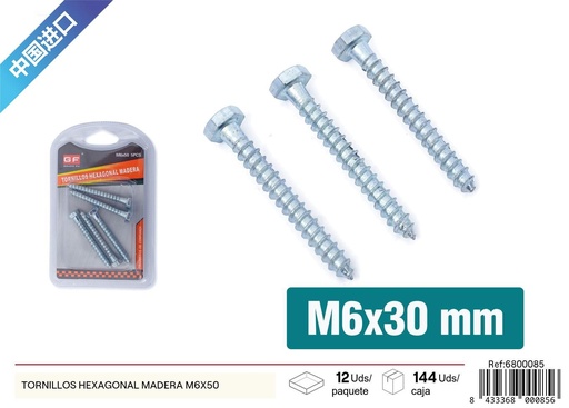 [6800085] Tornillos hexagonales de madera M6 x 50 mm - Ferretería y tornillería