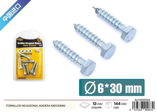 [6800083] Tornillos hexagonal madera M6*30 mm - Accesorios de ferretería
