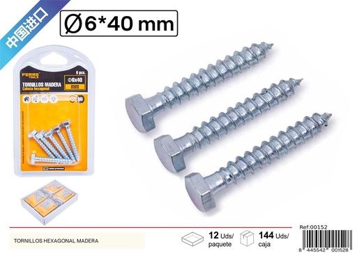 [00152] Tornillos hexagonal madera M6*40 - Accesorios de ferretería