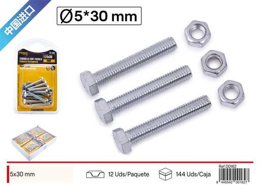 [00162] Tornillos hexagonal con tuercas 5*30 mm - Accesorios de ferretería