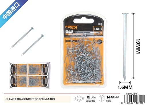 [00194] Clavo para concreto 1.6*19 mm 40 g - Accesorios de ferretería