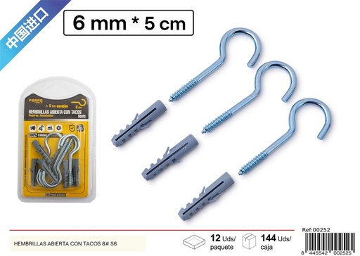 [00252] Hembrillas abiertas con tacos 8#+S6 - Accesorios de ferretería