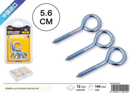[00244] Hembrillas cerradas zincadas 16# 4 pcs - Accesorios de ferretería
