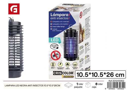 [201243062] Lámpara LED negra anti insectos 10.5x10.5x26 cm - Productos electrónicos