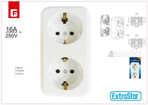 [170159810] Base enchufe pared doble - Accesorios eléctricos para montajes en pared
