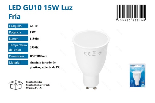 [171038819] Luz fría LED 15W GU10 - Iluminación y bombillas LED