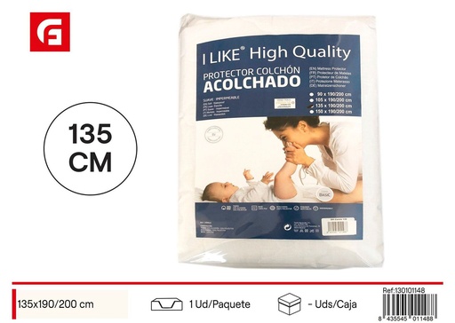 [130101148] Protector de colchón acolchado impermeable cama 135 - Comfort y protección para el colchón