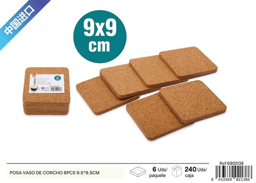 [6902138] Posa vaso de corcho 6 pcs 9.5x9.5 cm - Accesorios prácticos para mesa