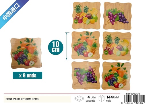 [6902136] Posa vaso de bambú 10x10 cm 6 pcs - Diseño práctico y decorativo