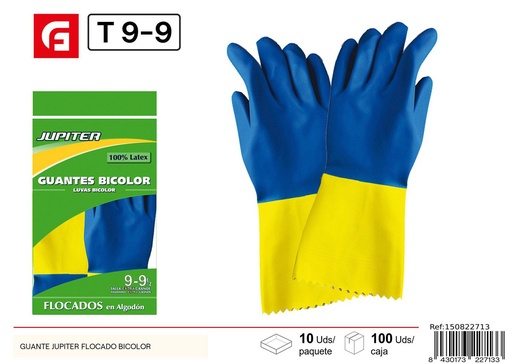 [150822713] Guante Jupiter flocado bicolor talla 9-9.5 - Guantes de látex para limpieza