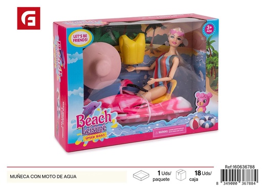 [160636788] Muneca con moto de agua - Set de juguete acuático para diversión veraniega