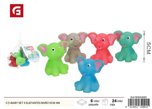 [161634001] Set de 5 elefantes de baño para bebés 5 cm - Juguete acuático para diversión infantil