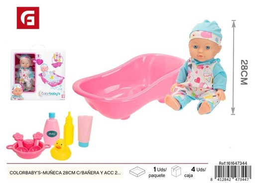 [161647344] Muñeca de 28 cm con bañera y accesorios - Juguete educativo para juegos de rol