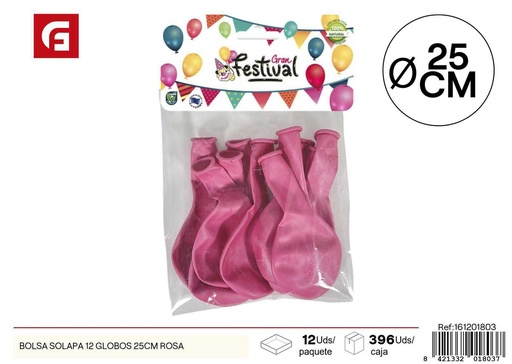 [161201803] Bolsa solapa 12 globos 25 cm rosa - Decoración festiva para eventos