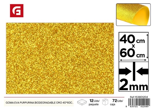 [153801204] Goma EVA purpurina biodegradable oro 40x60 cm - Materiales de manualidades