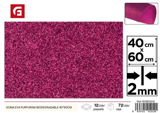 [153801212] Goma eva purpurina fucsia biodegradable 40*60cm - Material brillante y ecológico