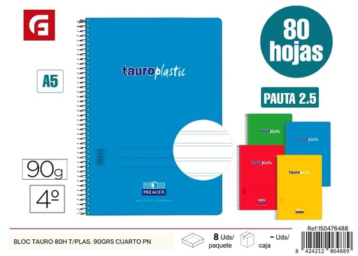 [A000671] BLOC Tauro 80H T/plas. 90grs cuarto PN - Material escolar práctico