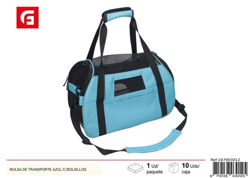 [187903012] Bolsa de transporte para mascotas - Azul con bolsillos