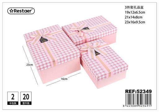 [52349] Set de 3 cajas de regalo rectangulares rosas 23x16x9.5 cm 