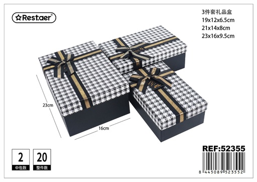 [52355] Set de 3 cajas de regalo rectangulares negras 23x16x9.5 cm 
