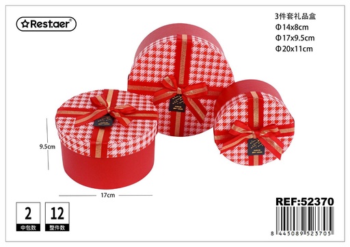 [52370] Set de 3 cajas de regalo redondas color rojo - Artículos de regalo y detalles