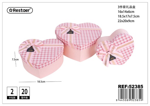 [52385] Set de 3 cajas de regalo en forma de corazón color rosa - Artículos de regalo y detalles