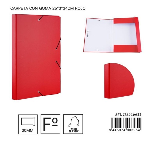 [A001328] Carpeta con goma 25*3*34 cm color rojo - Material de oficina y organización