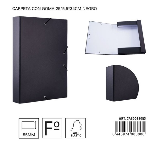 [A001313] Carpeta con goma color negro (25 x 5.5 x 34 cm) - Organizadores de documentos y accesorios de oficina