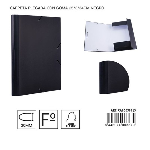 [A001320] Carpeta plegada de papel con goma negra 25*3*34 cm - Carpeta organizadora de documentos