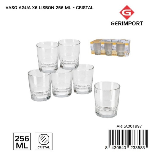 [A001997]  Vaso de agua x6 Lisboa 256 ml - Cristal y utensilios de mesa