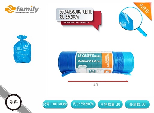 [10018086] Bolsa de basura fuerte con cierre 45L 55x60 cm - Productos de limpieza