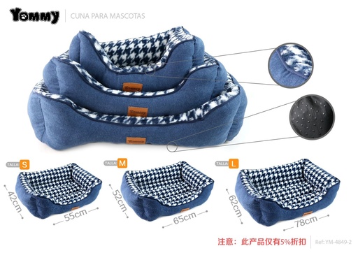 [YM4849-2] Cuna de mascota de tela de sarga a cuadros 3 piezas de color azul - Camas para mascotas