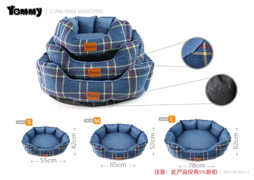 [YM8653-2] Cuna de tela a cuadros en color gris 3 piezas - Camas modernas y acogedoras