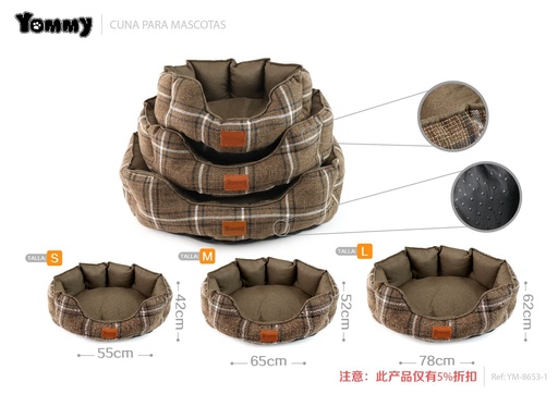 [YM8653-1] Cuna de mascota de tejido escocés marrón - Productos para mascotas