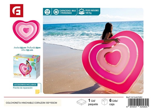 [161642582] Colchoneta hinchable corazón 135x155 cm - Accesorios flotantes