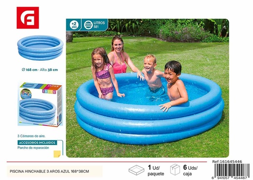 [161645446] Piscina hinchable 3 aros azul 168*38 cm - Accesorios de piscina y verano