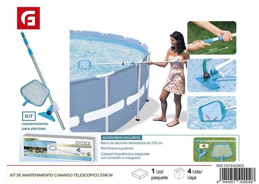 [161642002] Kit de mantenimiento para piscina con mango telescópico 239 cm - Accesorios de mantenimiento