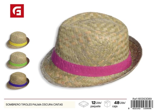 [190353089] Sombrero tiroles palma oscura con cintas - Moda de verano y accesorios