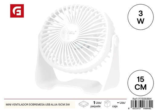 [177306884] Mini ventilador de sobremesa USB Alua 15 cm 3W - Ventiladores portátiles y accesorios de verano